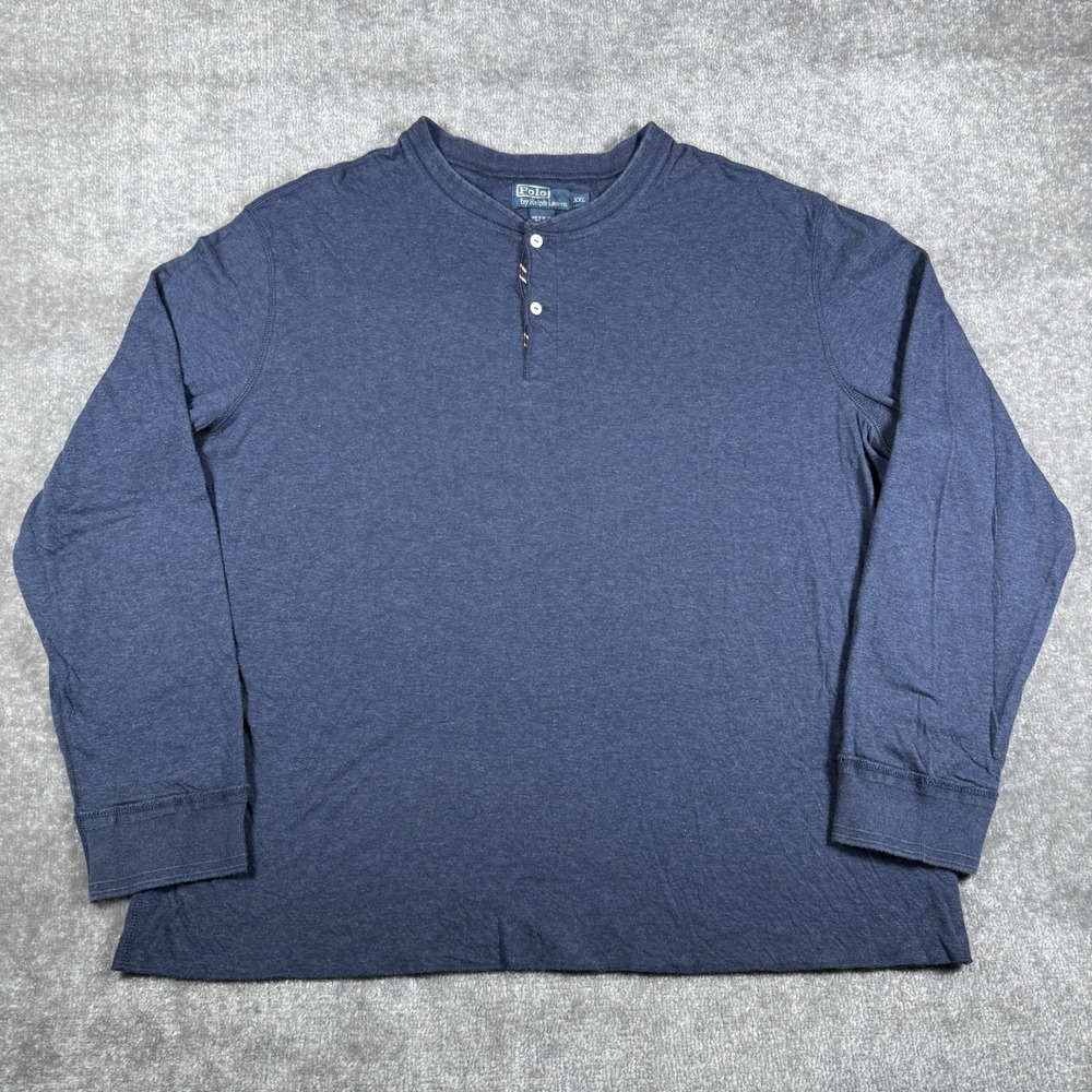 Polo Ralph Lauren Henley Shirt Men's XXL Blue Double‎ Knit Long Sleeve Thermal